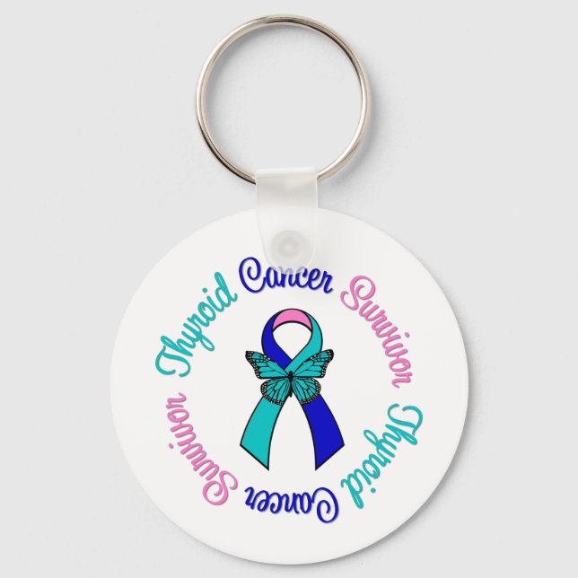 Thyroid Cancer Survivor Butterfly Ribbon Keychain (Front)