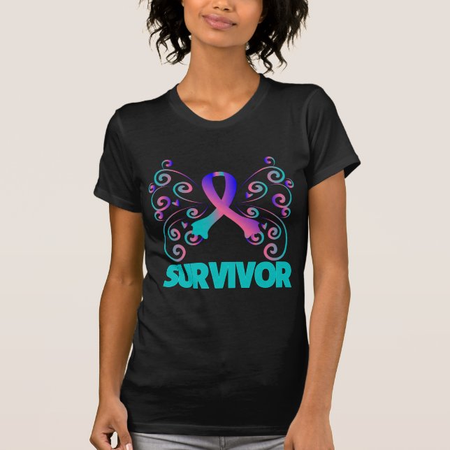 Thyroid Cancer Survivor Butterfly T-Shirt (Front)