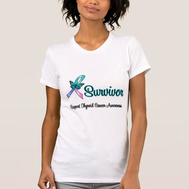 Thyroid Cancer Survivor Ribbon Butterfly T-Shirt (Front)