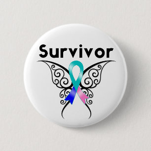 Thyroid Cancer Survivor Tribal Butterfly Pinback Button