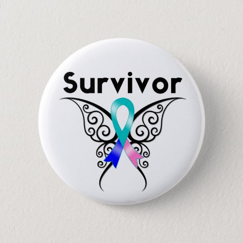 Thyroid Cancer Survivor Tribal Butterfly Pinback Button
