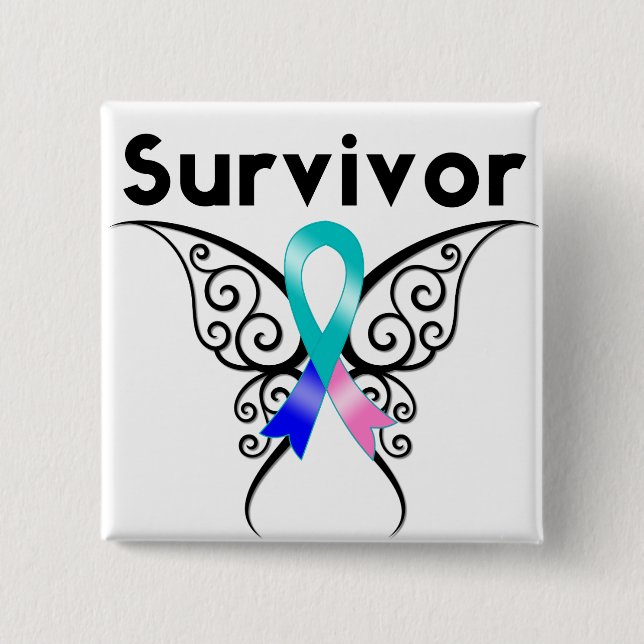 Thyroid Cancer Survivor Tribal Butterfly Pinback Button (Front)