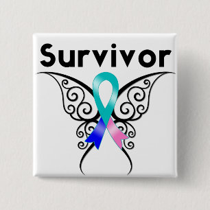 Thyroid Cancer Survivor Tribal Butterfly Pinback Button