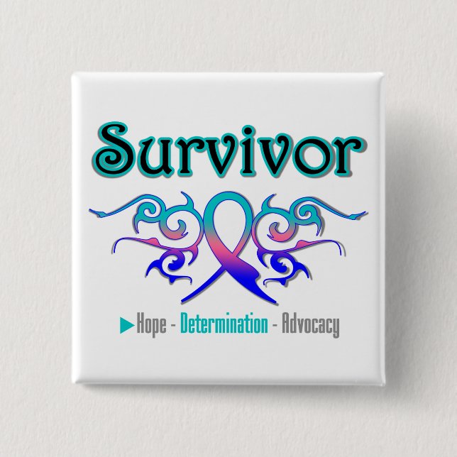 Thyroid Cancer Survivor Tribal Ribbon Pinback Button (Front)