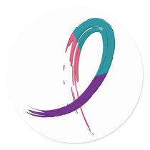 Thyroid Cancer Teal, Purple, And Pink Ribbon A4 Classic Round Sticker