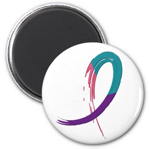 Thyroid Cancer Teal Purple And Pink Ribbon A4 Magnet