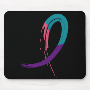 Thyroid Cancer Teal, Purple, And Pink Ribbon A4 Mouse Pad