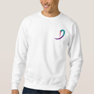 Thyroid Cancer Teal, Purple, And Pink Ribbon A4 Sweatshirt
