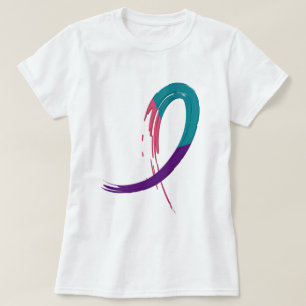 Thyroid Cancer Teal, Purple, And Pink Ribbon A4 T-Shirt