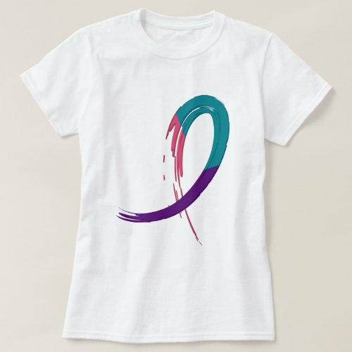 Thyroid Cancer Teal Purple And Pink Ribbon A4 T_Shirt