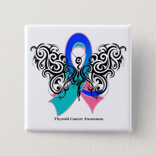 Thyroid Cancer Tribal Butterfly Ribbon Button