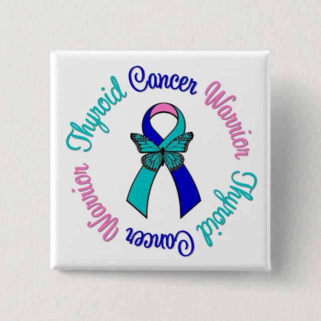 Thyroid Cancer Warrior Butterfly Pinback Button (Front)