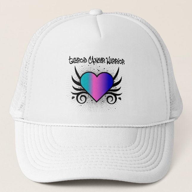 Thyroid Cancer Warrior Heart Trucker Hat (Front)
