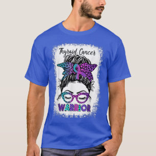 Thyroid Cancer Warrior Messy Bun Purple, Teal & Pi T-Shirt