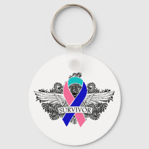 Thyroid Cancer Winged SURVIVOR Ribbon Keychain