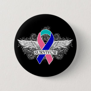 Thyroid Cancer Winged SURVIVOR Ribbon Pinback Button