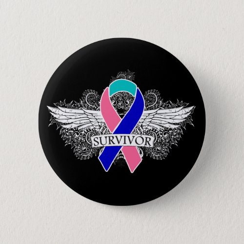 Thyroid Cancer Winged SURVIVOR Ribbon Pinback Button