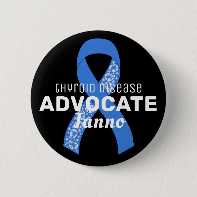Thyroid Disease Advocate Ribbon Black Button (Front)