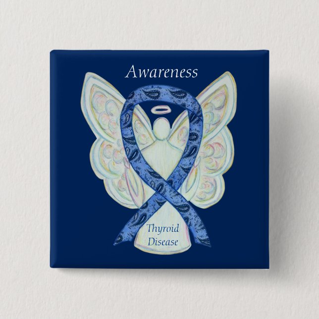 Thyroid Disease Awareness Angel Paisley Ribbon Pin (Front)
