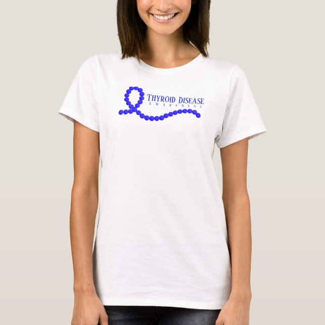 Thyroid Disease Awareness Blue Ribbon Beads T-Shirt (Front)