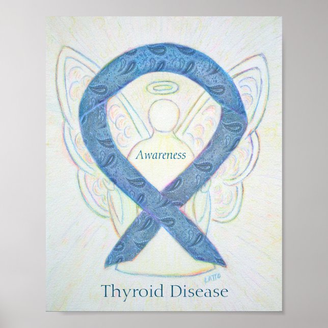 Thyroid Disease Awareness Ribbon Angel Art Poster (Front)