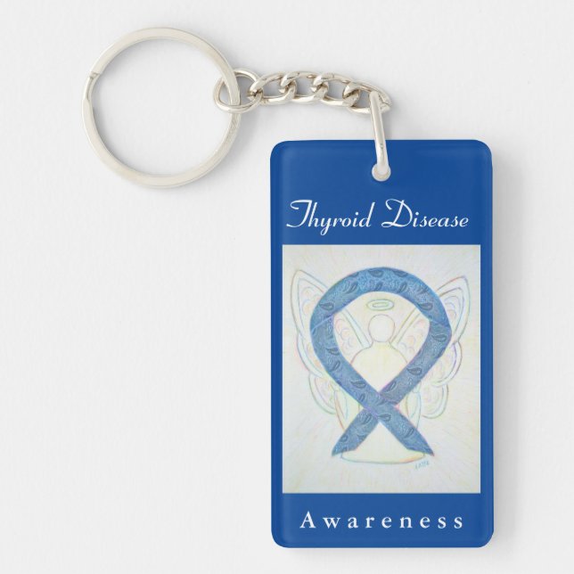 Thyroid Disease Awareness Ribbon Angel Key Chain (Front)