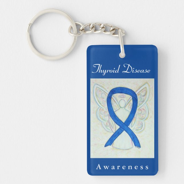 Thyroid Disease Awareness Ribbon Angel Key Chain (Front)