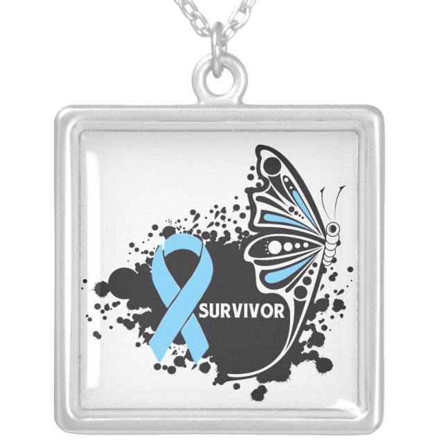 Thyroid Disease Survivor Tattoo Butterfly Silver Plated Necklace (Front)