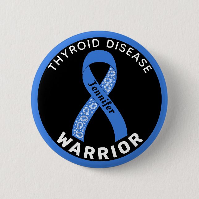 Thyroid Disease Warrior Ribbon Black Button (Front)