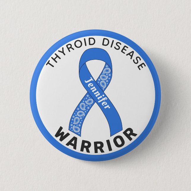 Thyroid Disease Warrior Ribbon White Button (Front)