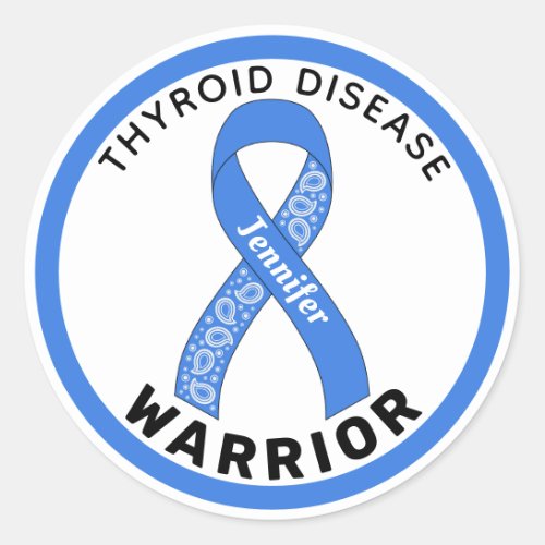 Thyroid Disease Warrior Ribbon White Round Sticker