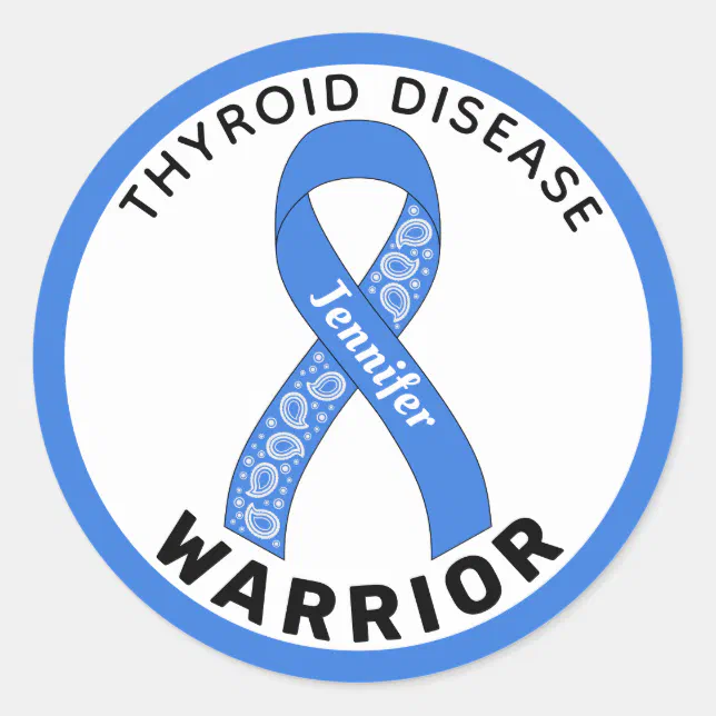 Thyroid Sticker Rwalistic Thyroid Disease Warrior Ribbon White Round Sticker | Zazzle