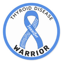 Thyroid Disease Warrior Ribbon White Round Sticker