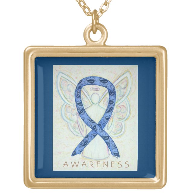 Thyroid Paisley Awareness Ribbon Jewelry Necklace (Front)