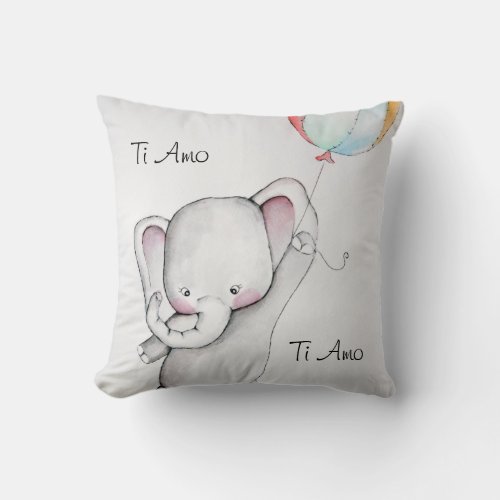 Ti Amo Baby Elephant Throw Pillow