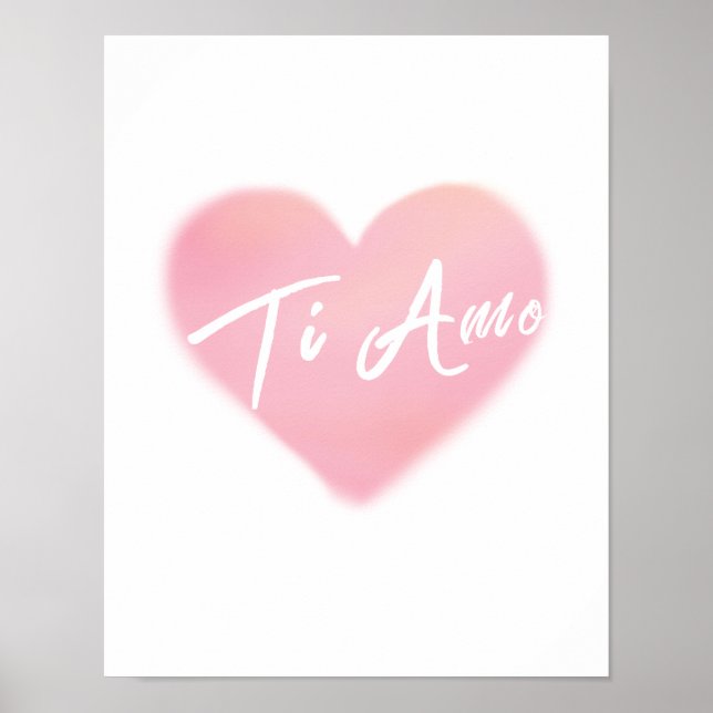 Ti Amo Heart Watercolor Art Print Poster (Front)