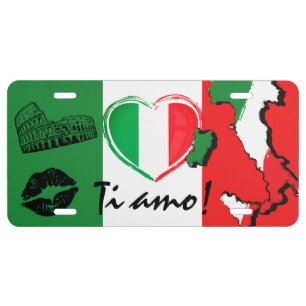 Ti Amo! Italy Italian Flag Metal License Plate