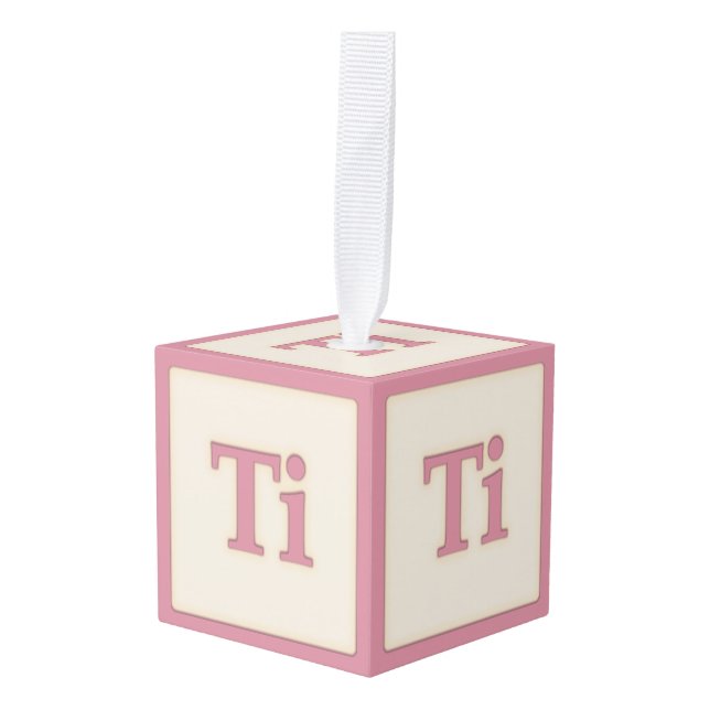 "Ti" Solfeggio Musical Baby Blocks Pink Cube Ornament (Front Angled)