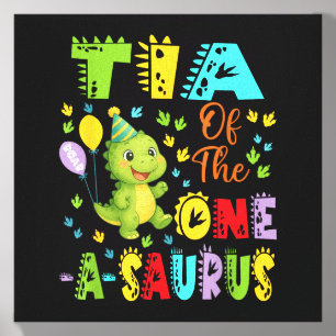 Tia Of The One-A-Saurus 1st Birthday Boy Dinosaur Canvas Photo Tile