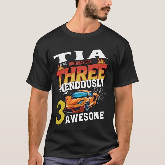 Tia Of The Three Years Old Birthday Boy Racing Car T-Shirt (Front)