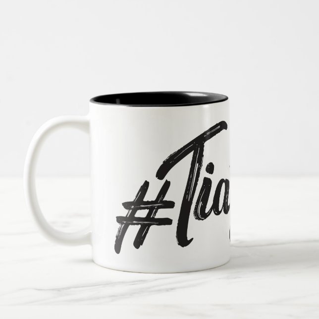 #TiaGoals, Grunge modern script Two-Tone Coffee Mug (Left)