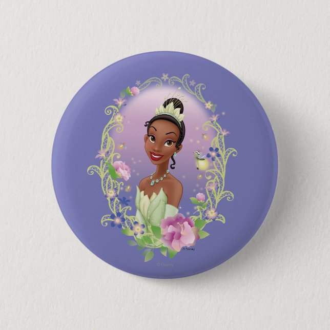 Tiana  Flower Frame Purple Pinback Button (Front)