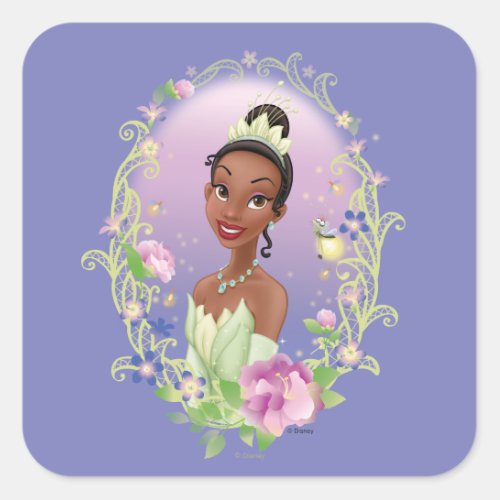 Tiana  Flower Frame Purple Square Sticker