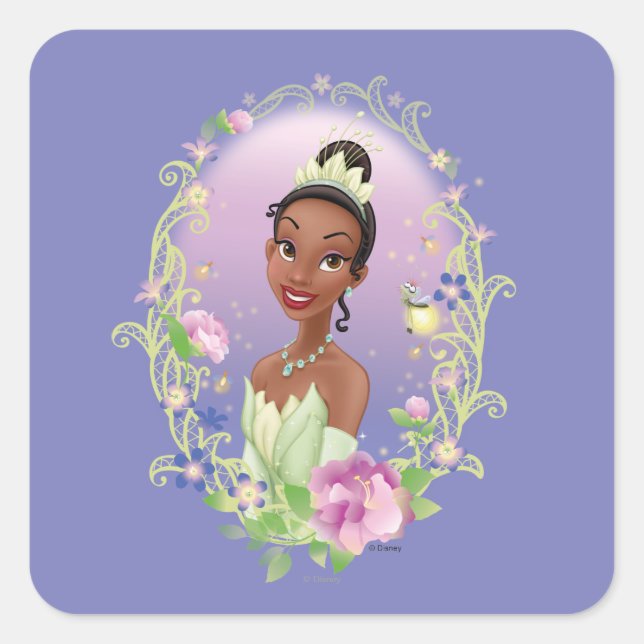 Tiana  Flower Frame Purple Square Sticker (Front)