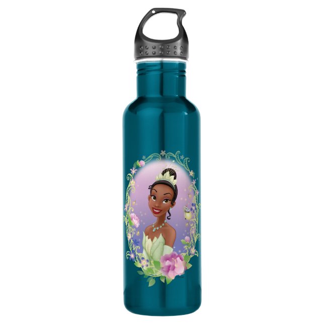 Tiana  Flower Frame Purple Stainless Steel Water Bottle (Front)