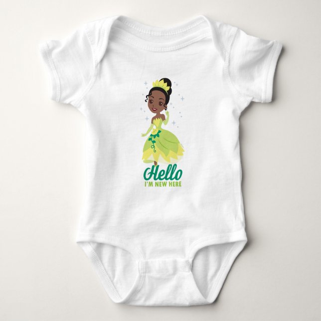 Tiana Hello I'm New Here Baby Bodysuit (Front)