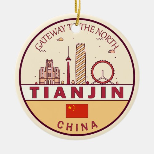Tianjin China City Skyline Emblem Ceramic Ornament
