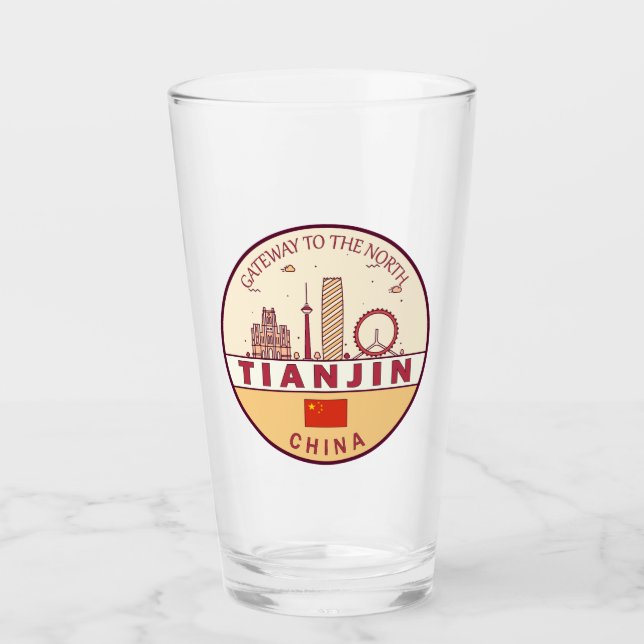 Tianjin China City Skyline Emblem Glass (Front)