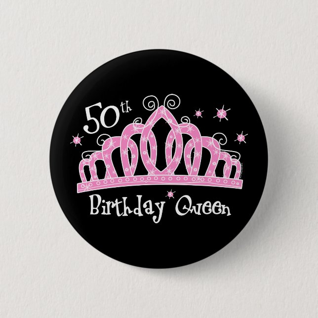 Tiara 50th Birthday Queen DK Button (Front)