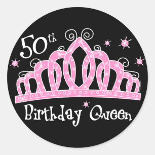 Tiara 50th Birthday Queen DK Classic Round Sticker